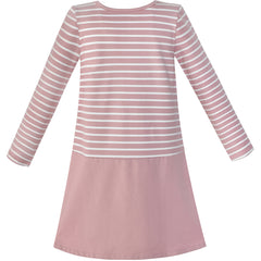 Girls Dress Stripe Cartoon Embroidery Long Sleeve Cotton Dress Size 4-10 Years