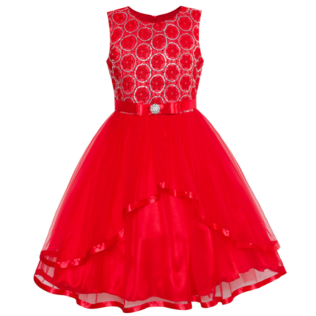 Flower Girl Dress Red Sequin Mesh Red Holiday Dress Size 4-12 Years