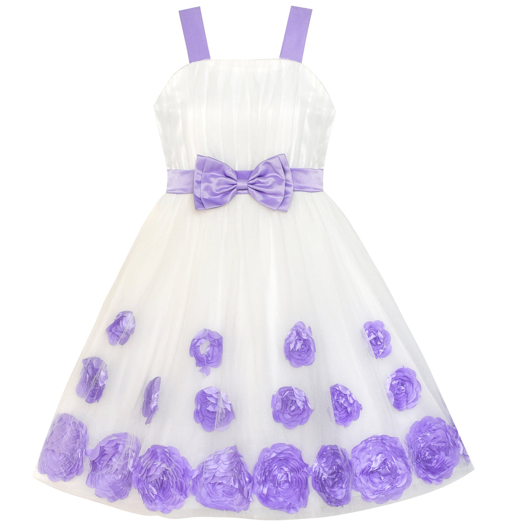 Flower Girl Dress Purple Bow Tie Pageant Wedding Size 5-12 Years