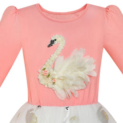 Girls Dress Blush Pink Long Sleeve Swan Princess Tutu Size 5-12 Years