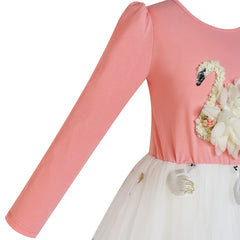 Girls Dress Blush Pink Long Sleeve Swan Princess Tutu Size 5-12 Years