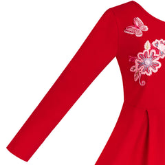 Girls Dress Red Long Sleeve Embroidered Holiday Christmas Dress Size 5-10 Years