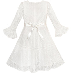 Flower Girl Dress Lace Off White Bell Sleeve Party Size 6-14 Years