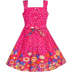 Girls Dress Floral White Dot Bow Tie Summer Size 2-8 Years