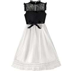 Girls Dress White And Black Pleated Skirt Lace Sequin Size 6-14 Years