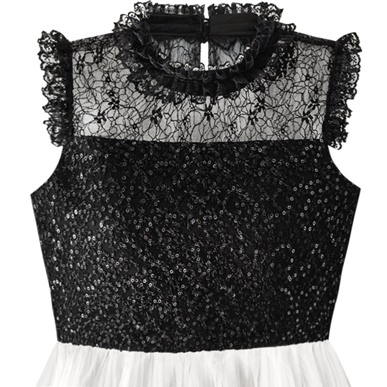 Girls Dress White And Black Pleated Skirt Lace Sequin – Sunny Fashion