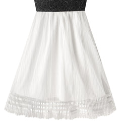 Girls Dress White And Black Pleated Skirt Lace Sequin Size 6-14 Years