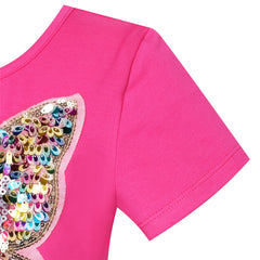 Girls Dress Deep Pink Butterfly Sequin Cotton Dress Size 5-12 Years