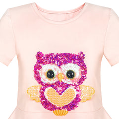 Girls Dress Misty Rose Owl Sequin Cotton Dress Size 4-8 Years