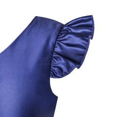 Girls Dress Navy Blue V-neckline Ribbon Color Contrast Size 6-12 Years