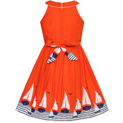 Girls Dress Navy Blue Dot Sea Fish Ocean Beach Halter Dress Size 6-12 Years