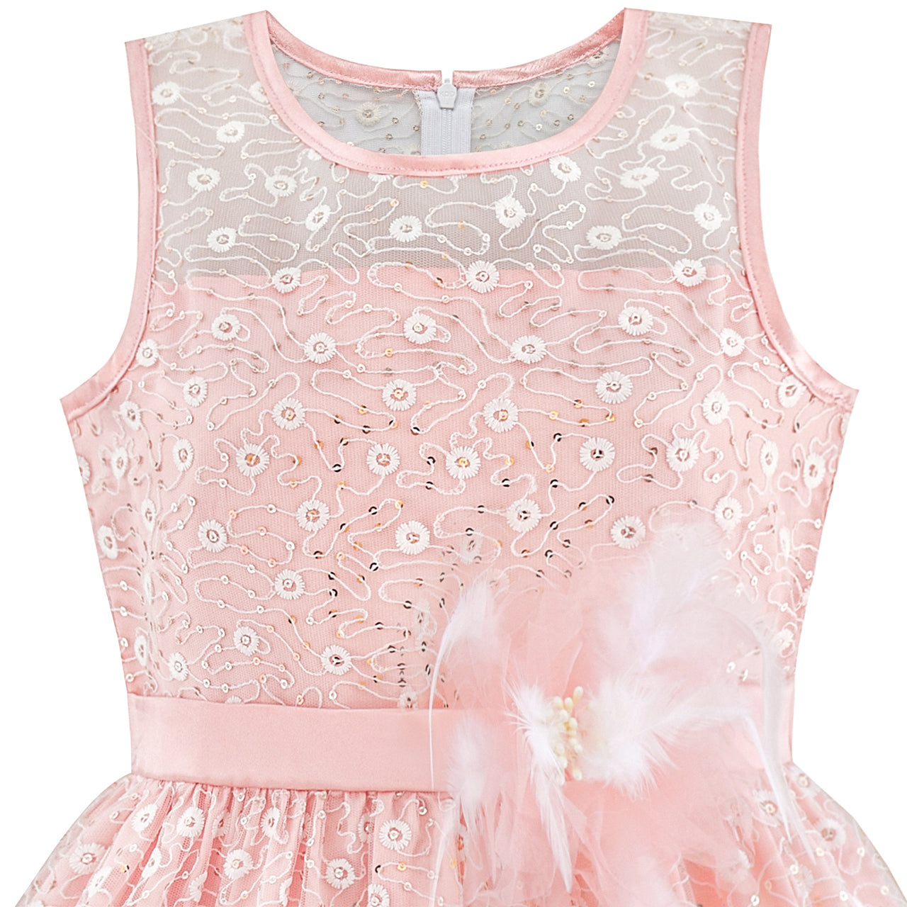 Flower Girl Dress Lace Sequin Flare Wedding Party Size 4-12 Years