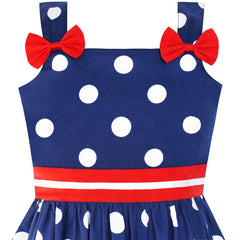 Girls Dress Cartoon Navy Blue Dot Bow Tie Summer Size 2-8 Years