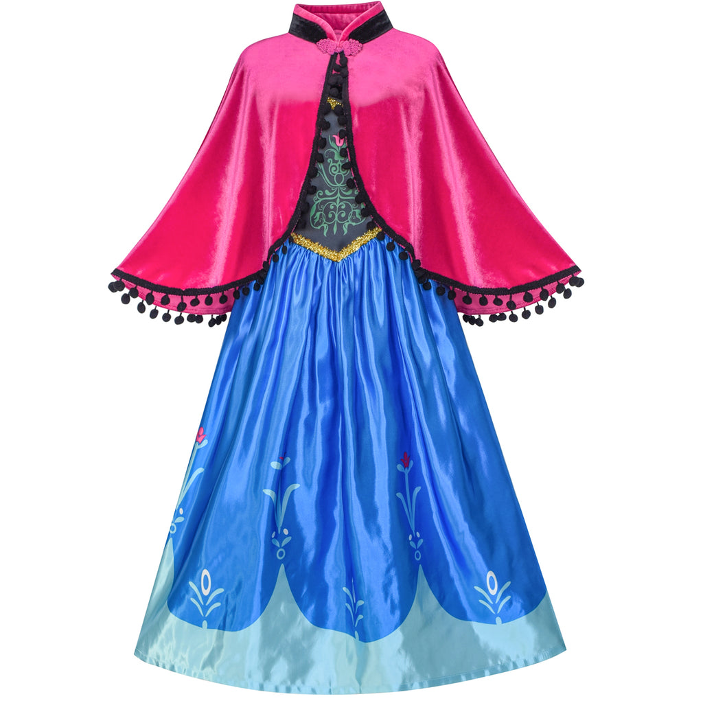 Princess Dress Anna Costume Dress Up Cosplay Cloak Snowflake