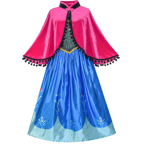 Princess Dress Anna Costume Dress Up Cosplay Cloak Snowflake