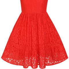 Girls Dress Red Bell Sleeve Lace Ruffle Skirt Holiday Dress Size 5-12 Years
