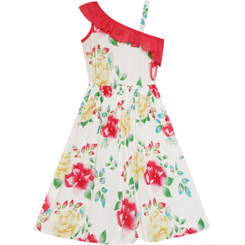 Girls Dress Floral One-Shoulder Design Summer Beach Dress Size 7-14 Years