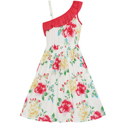 Girls Dress Floral One-Shoulder Design Summer Beach Dress Size 7-14 Years