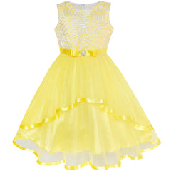 Flower Girl Dress Yellow Belted Wedding Party Bridesmaid Size 4-12 Years