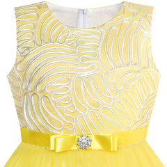 Flower Girl Dress Yellow Belted Wedding Party Bridesmaid Size 4-12 Years