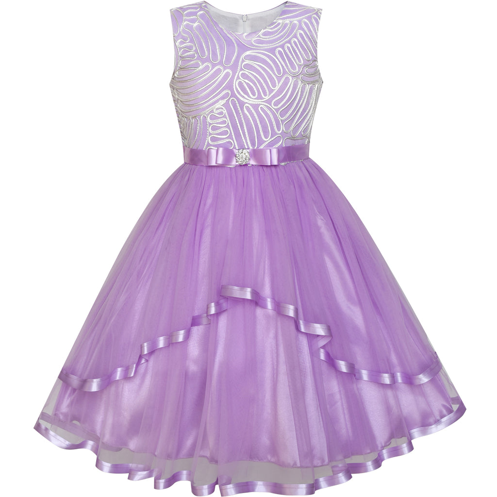 Flower Girl Dress Purple Belted Wedding Party Bridesmaid Size 4-12 Years