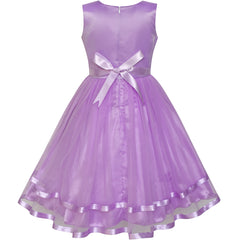 Flower Girl Dress Purple Belted Wedding Party Bridesmaid Size 4-12 Years