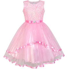 Flower Girl Dress Pink Belted Wedding Party Bridesmaid Size 4-12 Years