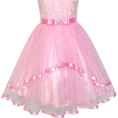 Flower Girl Dress Pink Belted Wedding Party Bridesmaid Size 4-12 Years