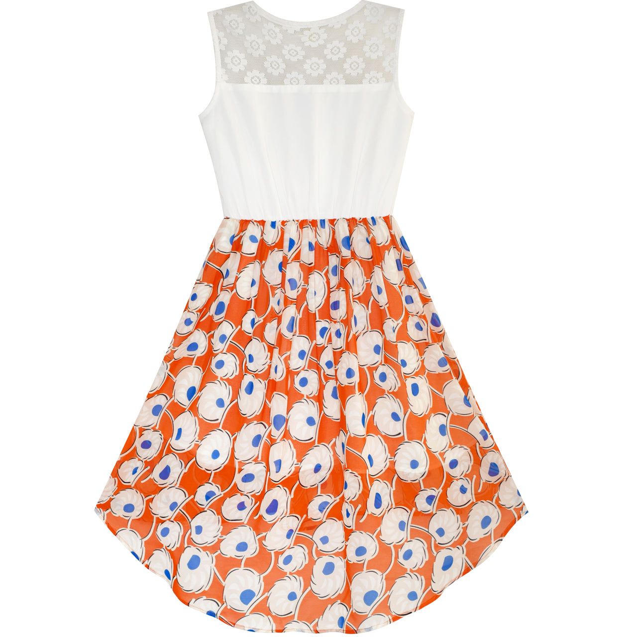 Girls Dress Chiffon Floral High-Low Tie Waist Party Princess Size 7-14 Years