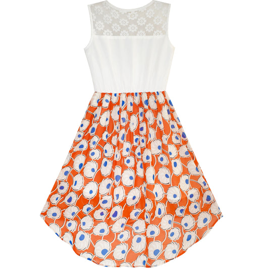 Girls Dress Chiffon Floral High-Low Tie Waist Party Princess Size 7-14 Years