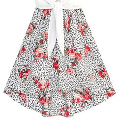 Girls Dress Chiffon Floral High-low Tie Waist Party Size 7-14 Years