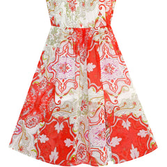 Girls Dress Red Floral Chiffon Slip Midi Dress Summer Beach Party Size 7-14 Years