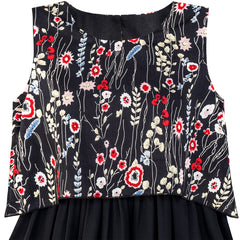 Girls Dress 2-in-1 Black Floral High-Low Chiffon Party Dress Size 7-14 Years