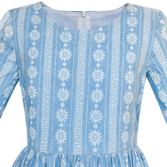 Girls Dress Denim Blue Bell Sleeve Ruffled Skirt Easter Dress Size 5-12 Years