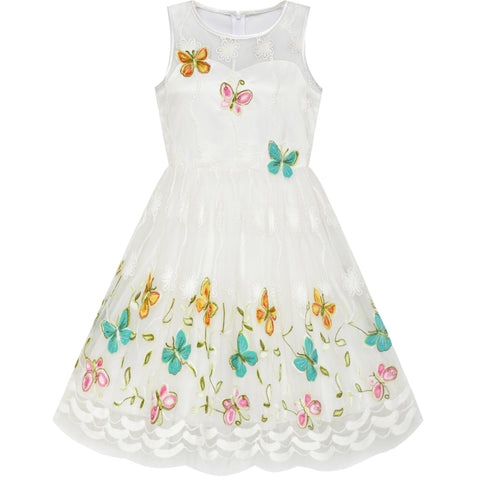 Girls Dress Butterfly Easter Illusion Yoke Party Dress Size 7-14 Years