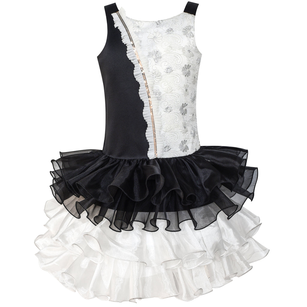 Girls Dress Black White Color Contrast Tutu Dancing Dress Size 4-8 Years