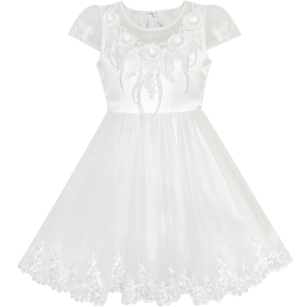 Flower Girl Dress Off White Cap Sleeve Wedding Party Size 6-12 Years