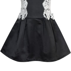 Girls Dress Black White Color Contrast Lace Bow Tie Size 6-10 Years