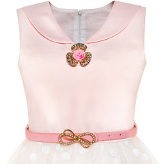 Girls Dress Sailor Collar Pink Belted Bow Tie Elegant Dress Size 7-14 Years