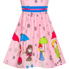 Girls Dress Cartoon Dot Bow Tie Pink Summer Sundress Size 2-8 Years