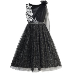 Girls Dress Black Sparkling Tulle Lace Party Prom Gown Size 6-12 Years