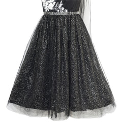 Girls Dress Black Sparkling Tulle Lace Party Prom Gown Size 6-12 Years