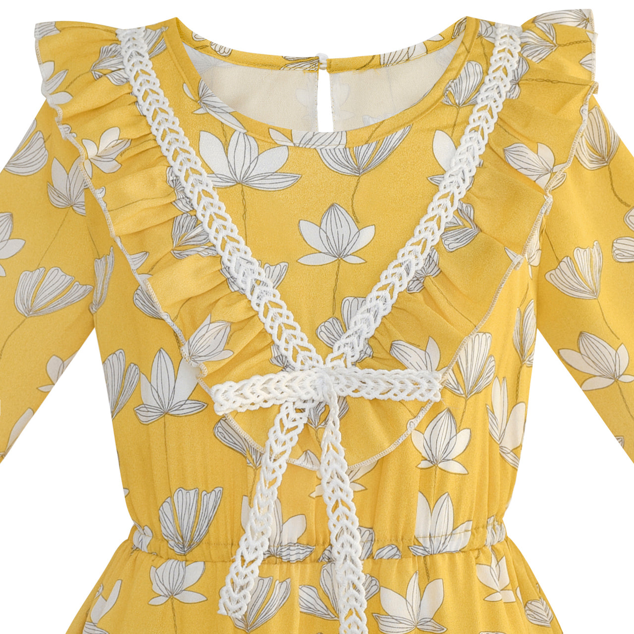 Girls Dress Chiffon Bell Sleeve Floral Elegant Dress Size 5-14 Years