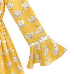 Girls Dress Chiffon Bell Sleeve Floral Elegant Dress Size 5-14 Years