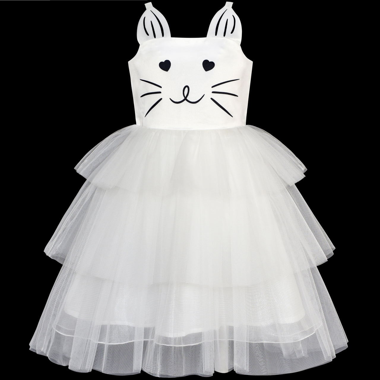 Girls Dress Cat Face Off White Tower Ruffle Dancing Party Sunny Fashion Girls Dress Cat Face Off White Tower Ruffle Dancing Party Sunny Fashion
