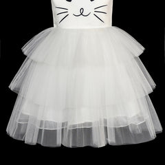 Girls Dress Cat Face Off White Tower Ruffle Dancing Party Size 4-10 Years
