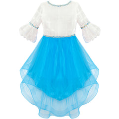 Girls Dress White And Blue Hi-Lo Party Dancing Pageant Size 6-14 Years