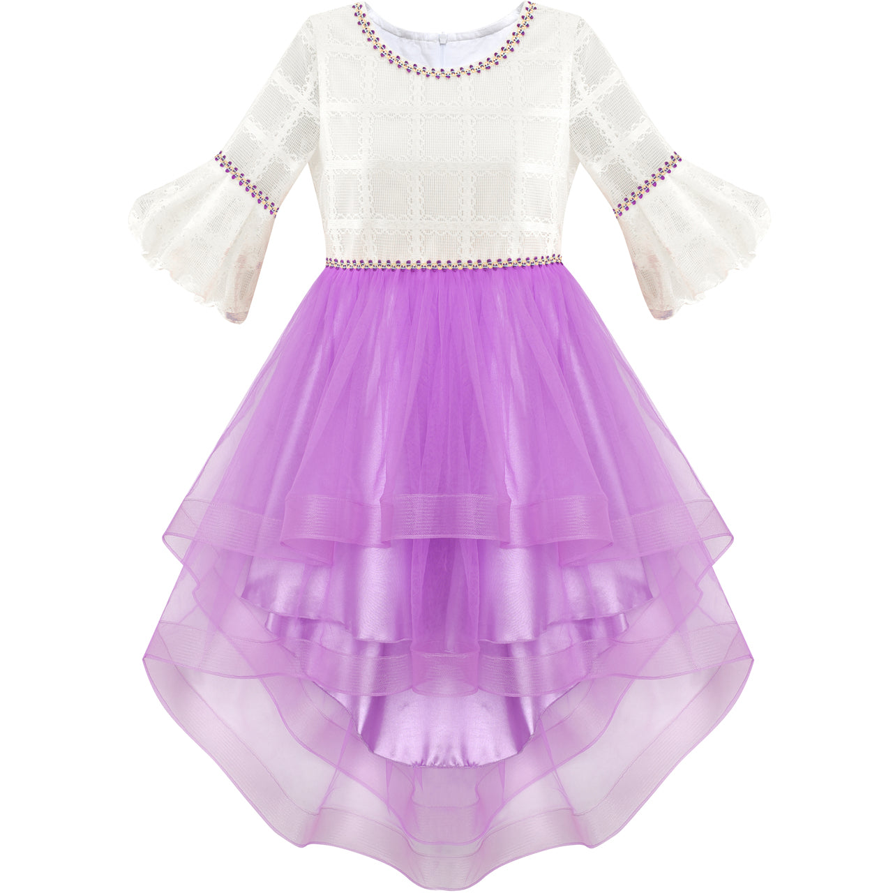 Girls Dress White And Purple Hi-Lo Party Dancing Pageant Size 6-14 Years