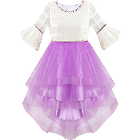 Girls Dress White And Purple Hi-Lo Party Dancing Pageant Size 6-14 Years