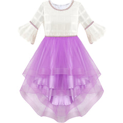 Girls Dress White And Purple Hi-Lo Party Dancing Pageant Size 6-14 Years